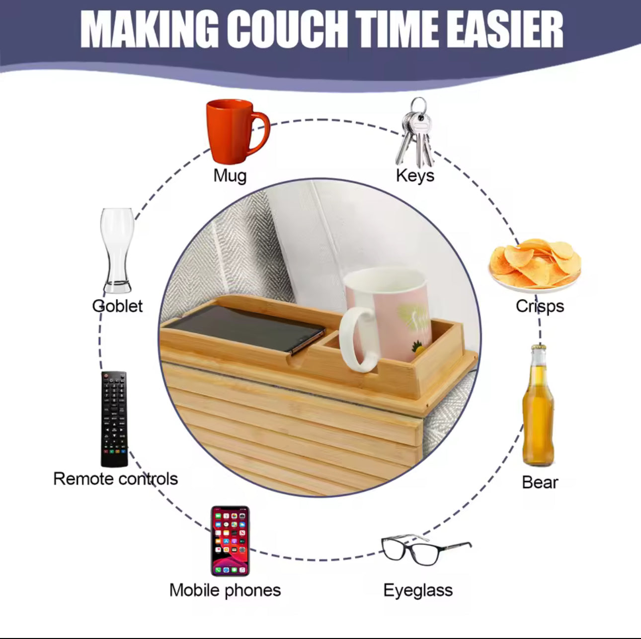 Bamboo couch cup holder